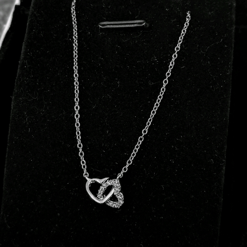 18" double heart chain with white sapphire